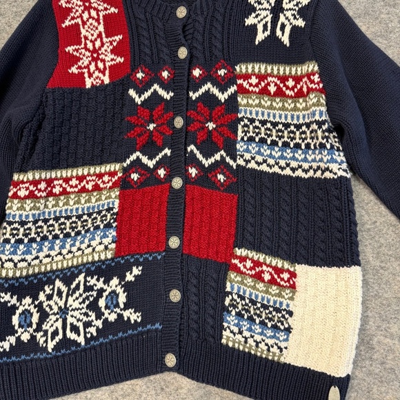 Northern Reflections Winter Holiday Knit Navy Red Fair Isle Cardigan Sweater XL - Picture 10 of 12